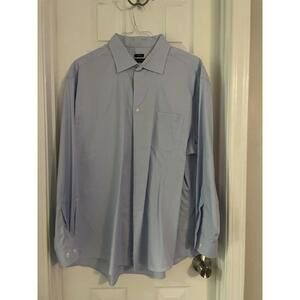 Pronto Uomo Men’s Button Down Shirt Cotton Long Sleeve Blue Size 18.5 34-35